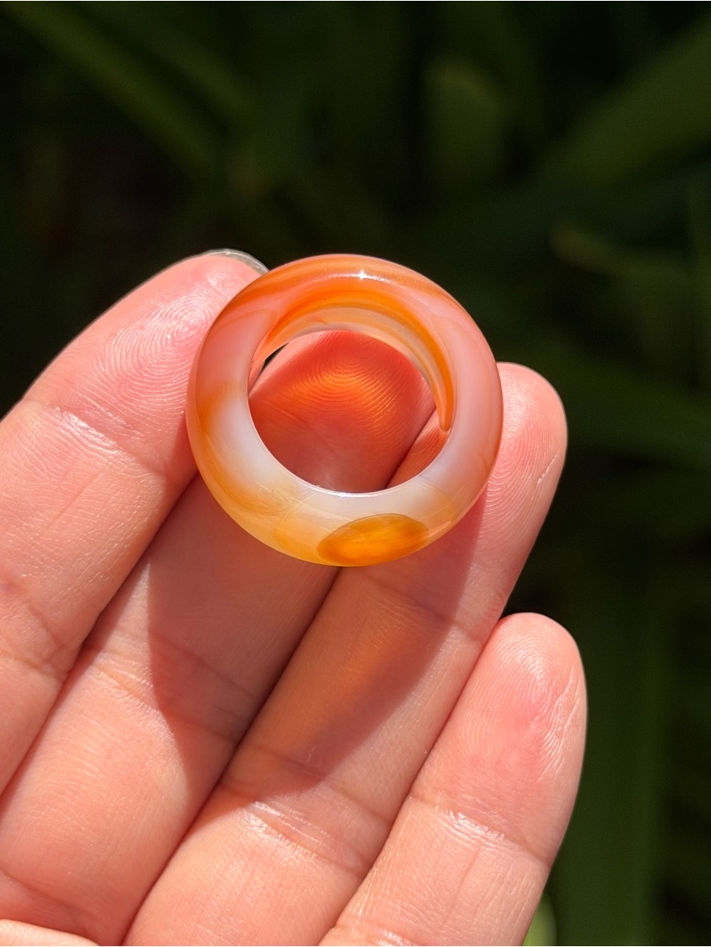 Size 7 Translucent Orange Banded Agate Statement Ring 2437 - Picture 3 of 9